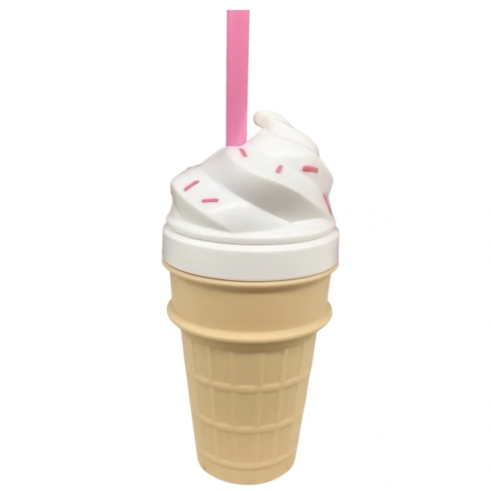 Novelty Ice Cream Cone Drink Cup with straw- White or Pink